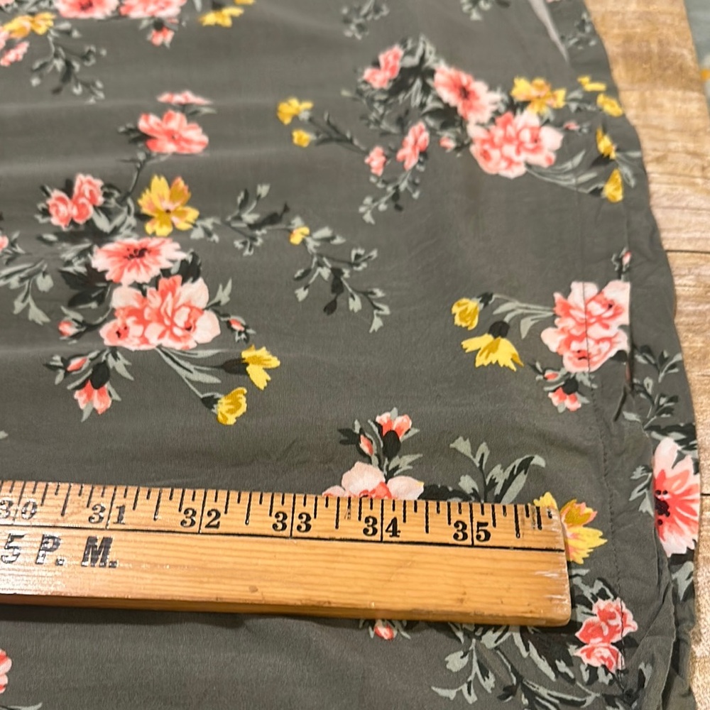 Old Navy Olive Green Floral Midi Dress with Pink & Yellow Flowers - Picture 5 of 7